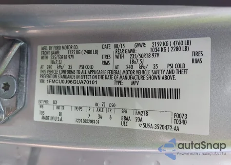 2016 Ford Escape Titanium из США, поврежденный, VIN 1FMCU0J96GUA70101